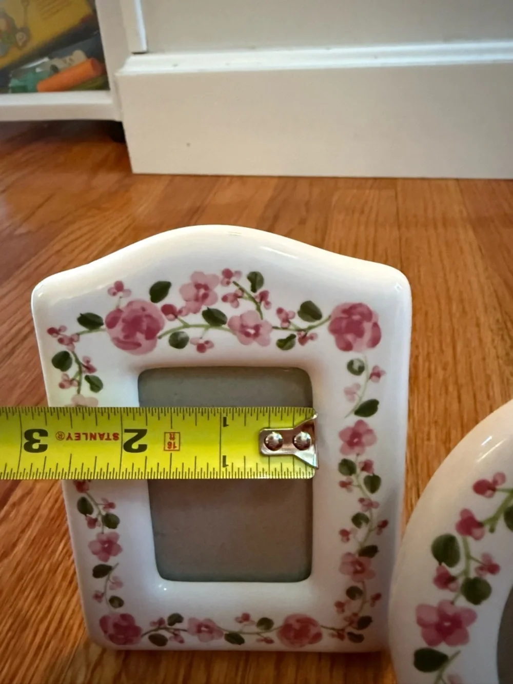 Vintage Floral Ceramic Photo Frame - Pink Rose Pattern